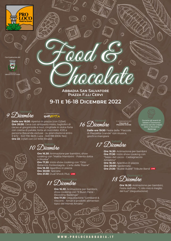 Prima edizione dell'evento Food & Chocolate che si terrà durante il secondo e terzo fine settimana di dicembre in Piazza Fratelli Cervi